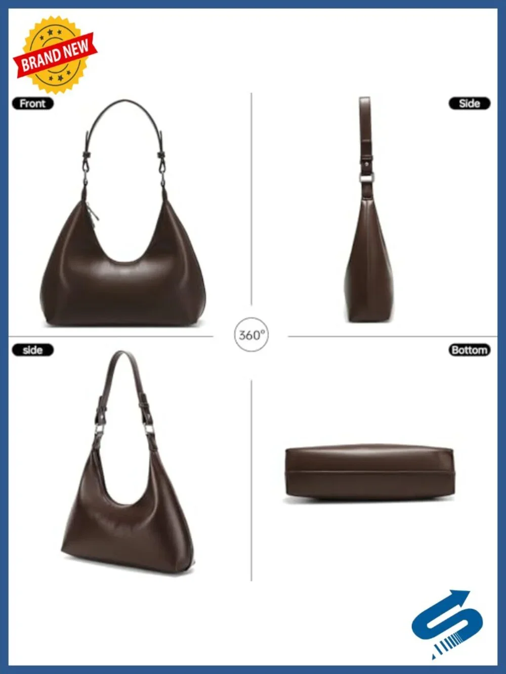 Faux Leather Hobo Handbag Small Shoulder Purse Women Zip Closure